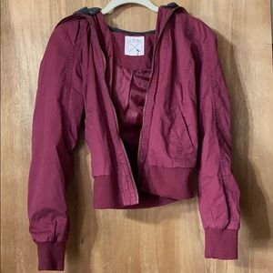 Maroon removable hoodie zipper up jacket